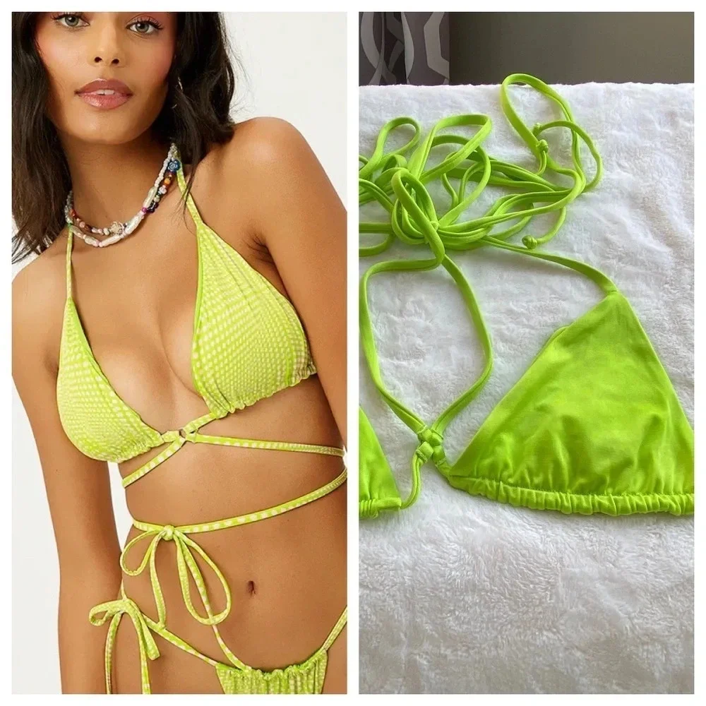 New! Frankie's Bikinis Tatum Satin Triangle Bikini Top 14811